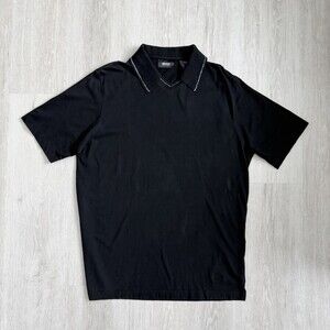 Hugo Boss Polo Shirt Johnny Collar Black Short Sleeve Open Neck Size M EUC